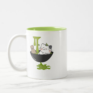 Café Em Dois Tons Corte a Caneca de Matcha de Gato