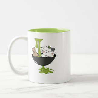 Café Em Dois Tons Corte a Caneca de Matcha de Gato