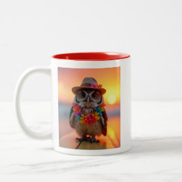 Café Em Dois Tons coruja hawaiana vestindo uma caneca de colar de le
