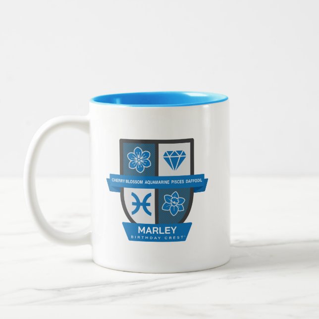 Café Em Dois Tons Crest™ de Aniversário de Peixes para Caneca de 1 a (Esquerda)