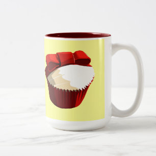 Café Em Dois Tons Cupcake vermelho de veludo com caneca do arco