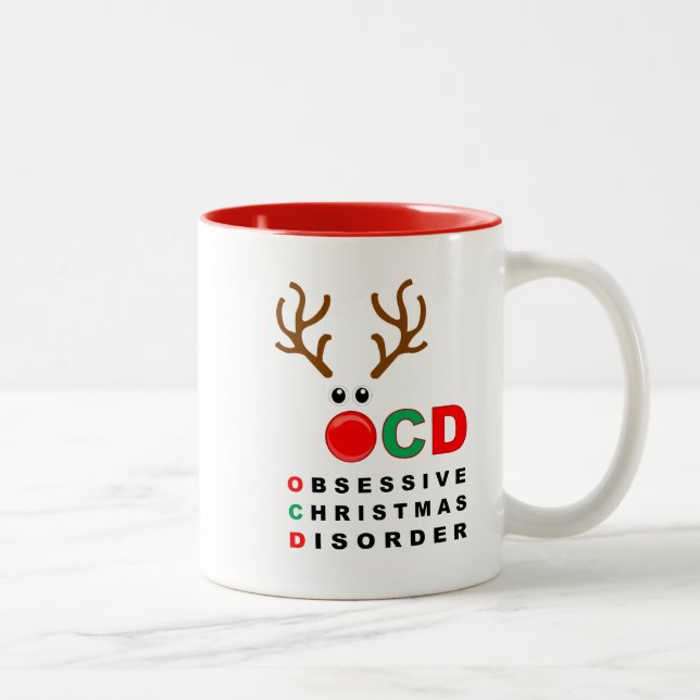 Café Em Dois Tons Da desordem obsessiva do Natal de OCD caneca (Direita)