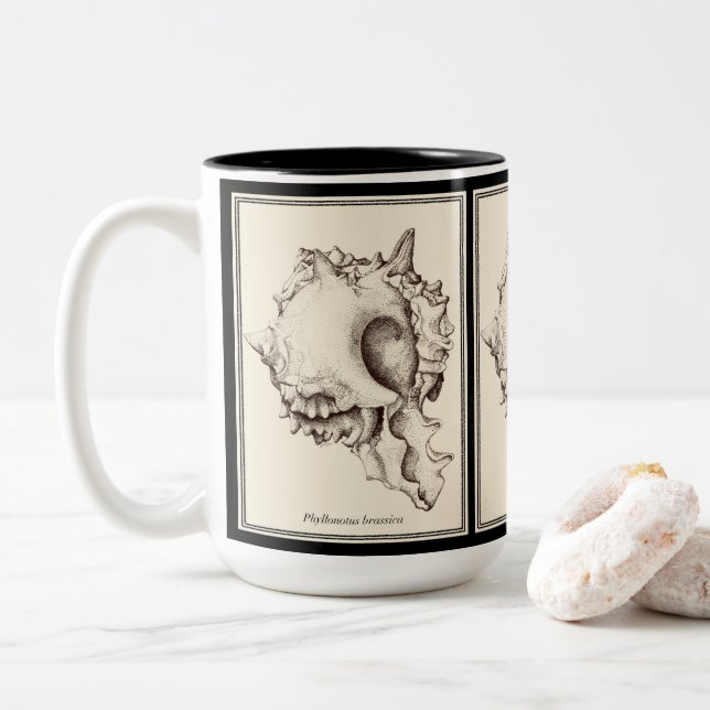 Café Em Dois Tons De "amante Shell - caneca preta & branca de I" (Com Donut)