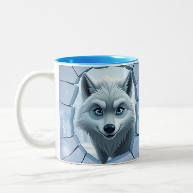 Café Em Dois Tons Desenho de envoltório de caneca 3d lobo Buraco Na  (Esquerda)