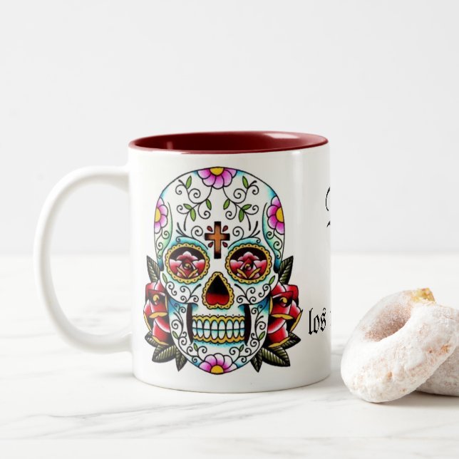 Café Em Dois Tons Día de los muertos Caneca (Com Donut)