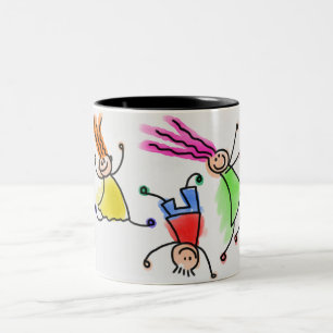 Café Em Dois Tons Duas caneca tonta com design de desenho animado.