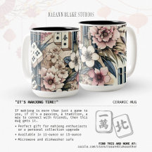 "É a Hora do Mahjong!" Caneca de Cerâmica Floral