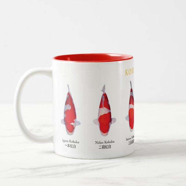 Café Em Dois Tons espécie de peixe koi kohaku Caneca (Esquerda)