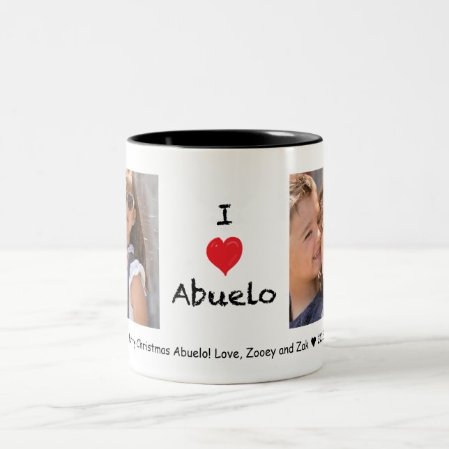 Café Em Dois Tons Eu amo a caneca customizável da foto de Abuelo 2 (Centro)