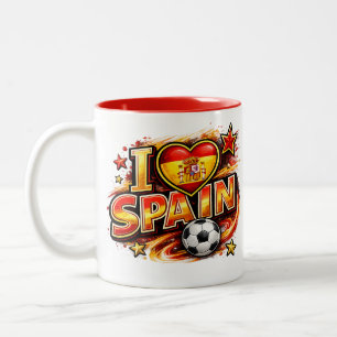 Café Em Dois Tons Eu Amo Caneca de Fã de Futebol da Espanha Pérola