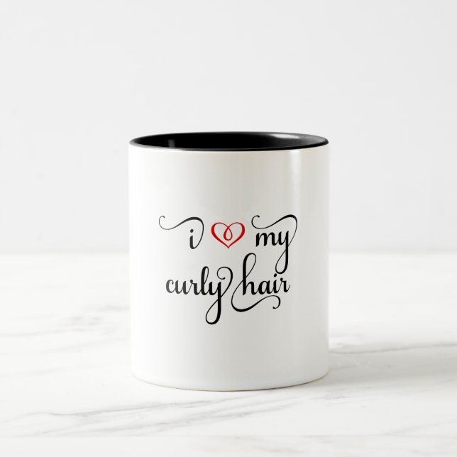 Café Em Dois Tons Eu Amo Minha Caneca De Cabelo Curvo (Centro)