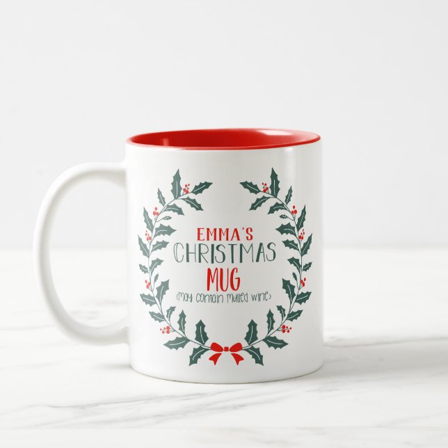 Café Em Dois Tons Festa de Natal, caneca festiva, com nome (Esquerda)