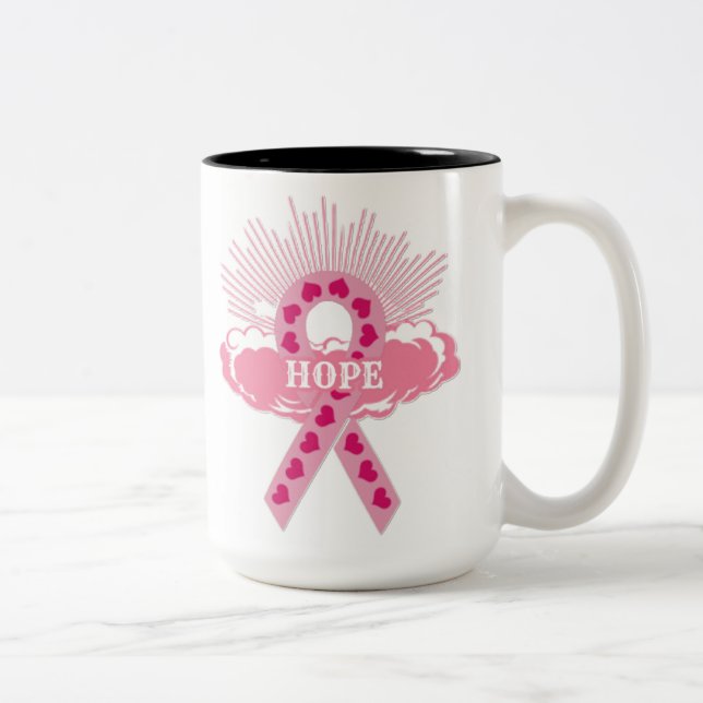 Café Em Dois Tons Fita Rosa De Uma Caneca Branca De Esperança (Direita)