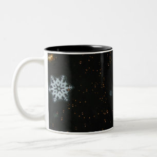 Café Em Dois Tons Flocos de neve e caneca de luzes