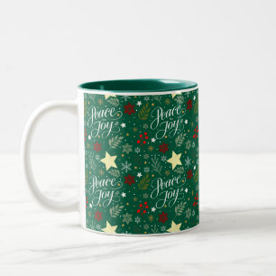 Café Em Dois Tons Floresta Verde Festiva Paz e Joia Caneca de Natal