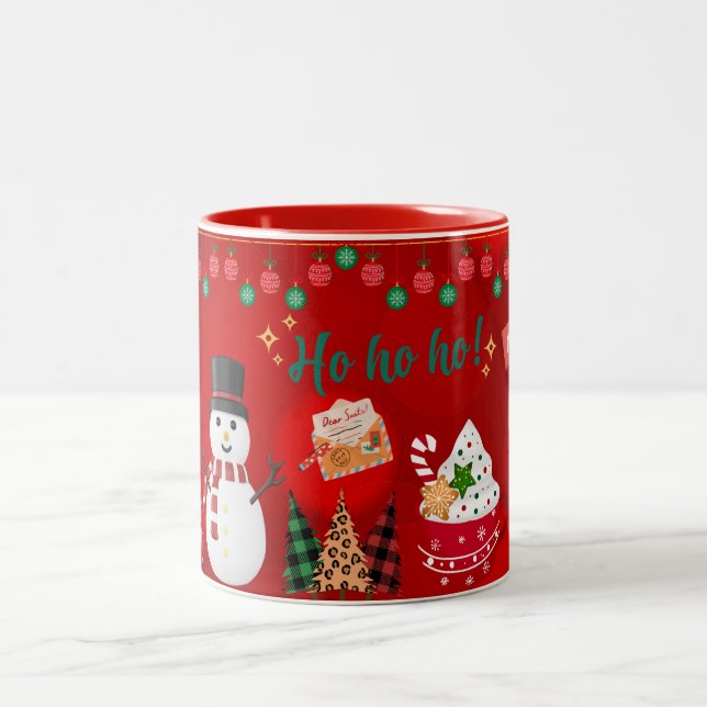 Café Em Dois Tons ho ho ho, boneco de neve Caneca Feliz Natal (Centro)