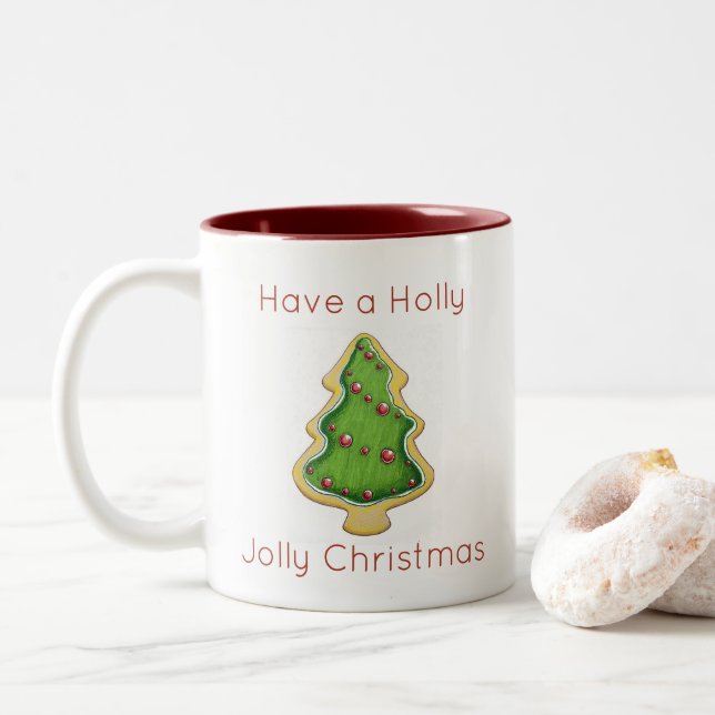 Café Em Dois Tons Holly Jolly, caneca de biscoito da árvore de Natal (Com Donut)