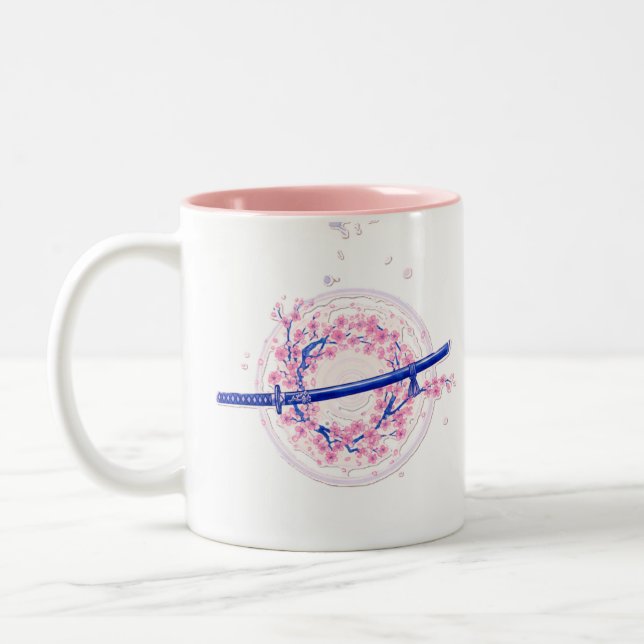 Café Em Dois Tons Katana de Tinta Azul e Caneca de Flor de Cerejeira (Esquerda)
