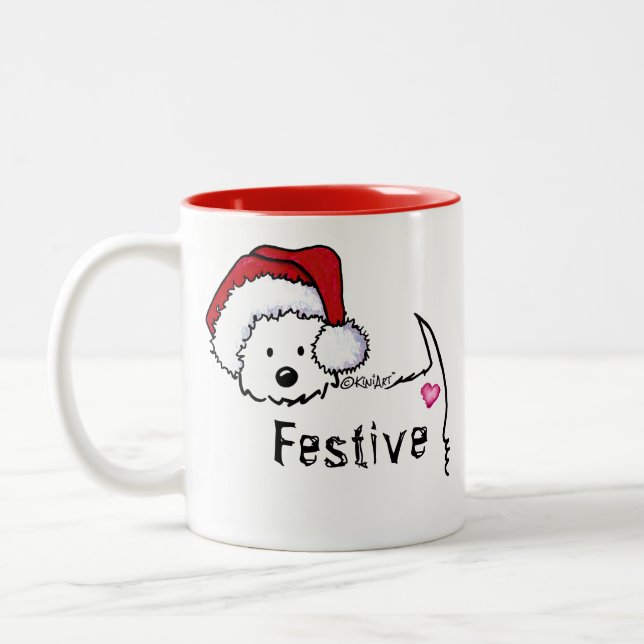 Café Em Dois Tons KiniArt Westie Festivo Caneca de Natal (Esquerda)