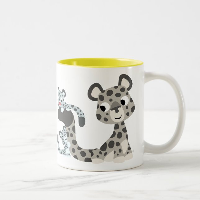 Café Em Dois Tons Leopardo de neve dos desenhos animados e caneca de (Direita)