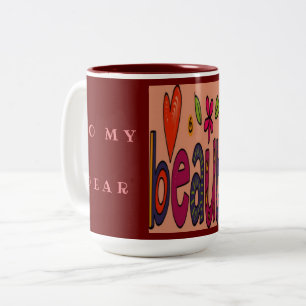 Café Em Dois Tons Logotipo de beleza de caneca e cores amadas querid
