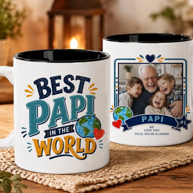 Café Em Dois Tons Melhor Papi do Mundo Caneca de Foto (Criador carregado)