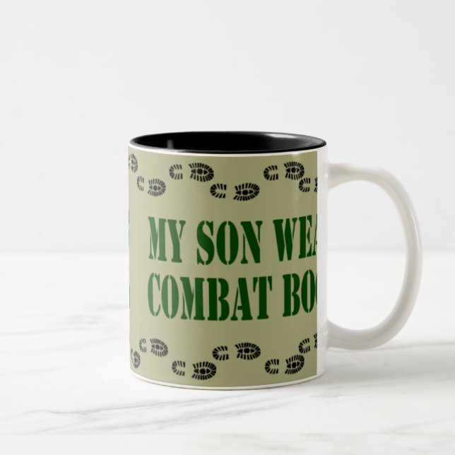Café Em Dois Tons Meu filho veste a caneca das botas de combate (Direita)