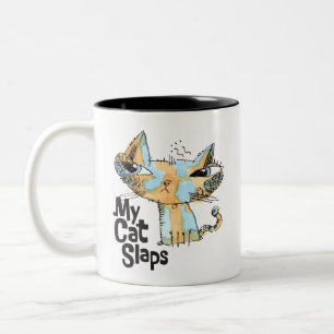 Café Em Dois Tons Minha Caneca com Ilustração de Gato Marrom/Azul En