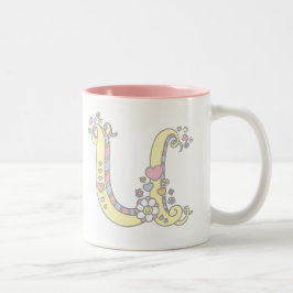 Café Em Dois Tons Monograma decorativo, corações e caneca de flores