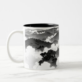 Café Em Dois Tons Montanhas e caneca de dragão de tinta