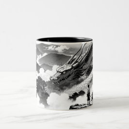 Café Em Dois Tons Montanhas e caneca de dragão de tinta