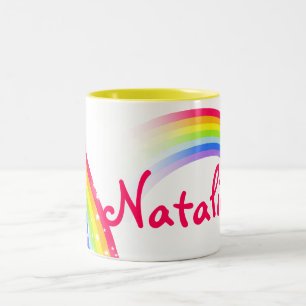 Café Em Dois Tons O arco-íris caçoa a caneca do nome de letra 7