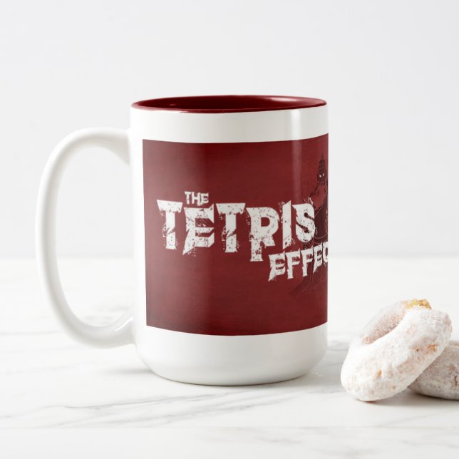 Café Em Dois Tons O efeito de Tetris - caneca da extra grande (Com Donut)