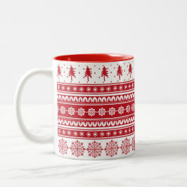 Café Em Dois Tons Padrões vermelhos nórdicos Presente na caneca de N