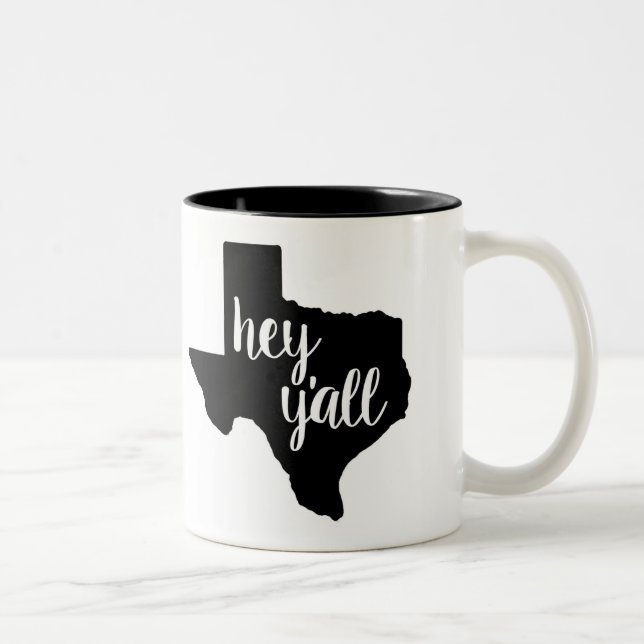 Café Em Dois Tons Preto/branco caneca de 11 onças - Texas Hey você (Direita)