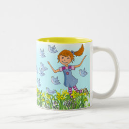 Café Em Dois Tons Primavera atrás de caneca de pássaro