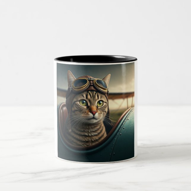 Café Em Dois Tons Prontos para decolagem: uma caneca de gato piloto (Centro)