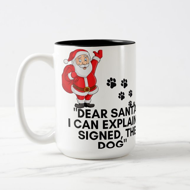 Café Em Dois Tons Querido Papai Noel Eu Posso Explicar Caneca de Nat (Esquerda)