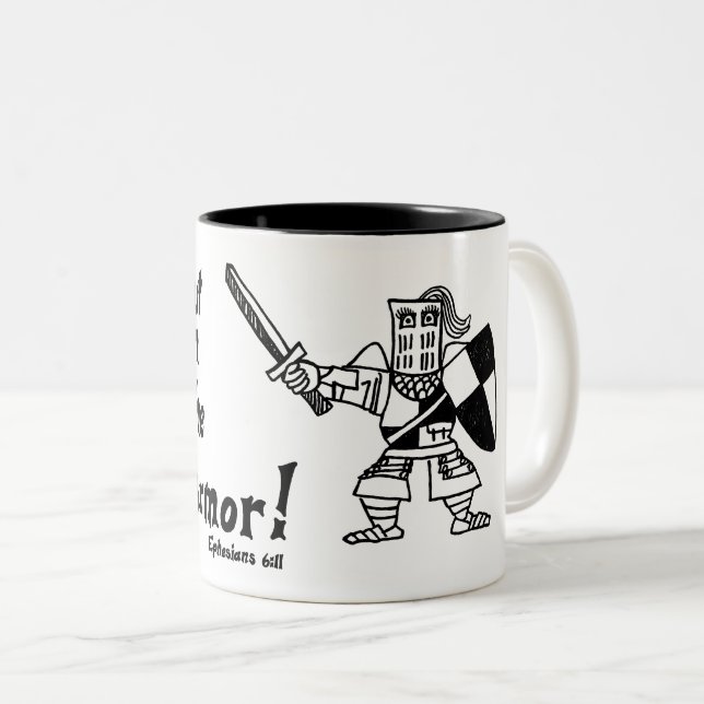 Café Em Dois Tons Senhora Cavaleiro Caneca do 6:11 de Ephesians do (Frente Esquerda)