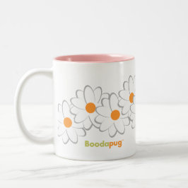 Café Em Dois Tons Senhora Pug Caneca (flores de White&Gray)