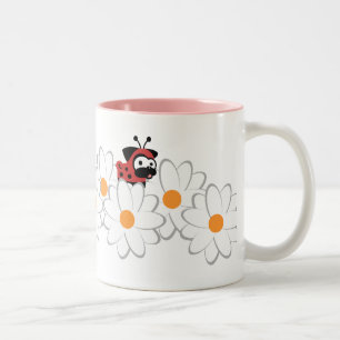 Café Em Dois Tons Senhora Pug Caneca (flores de White&Gray)