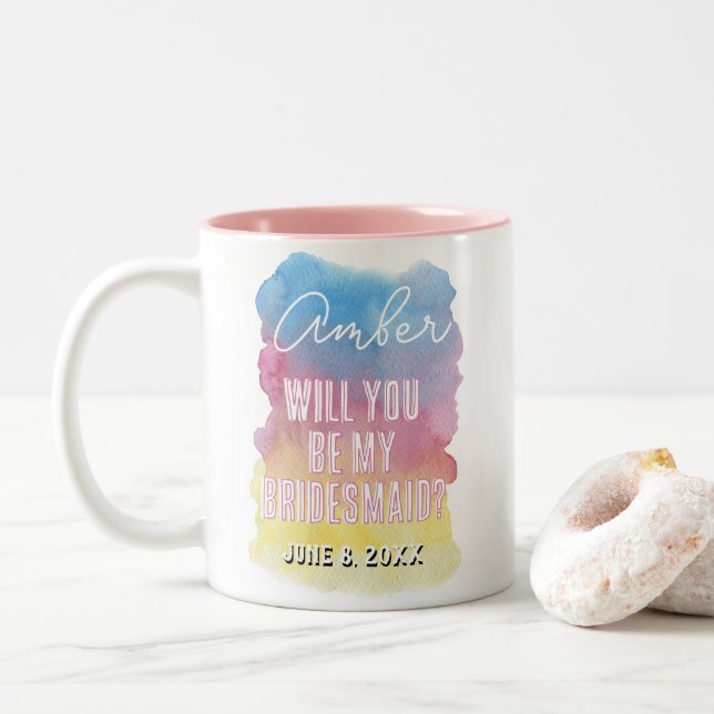 Café Em Dois Tons será minha madrinha caneca de aquarela (Com Donut)