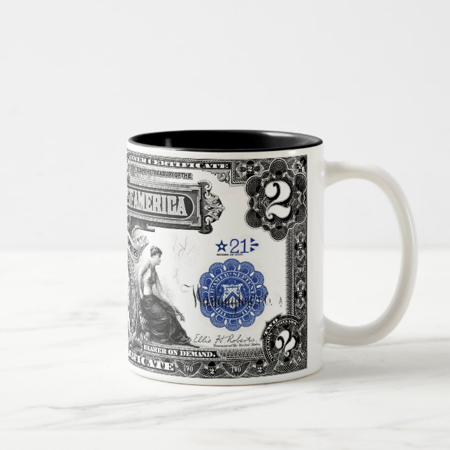 Café Em Dois Tons Série de 1899 2 dólares de caneca do certificado (Direita)