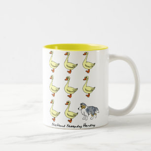 Café Em Dois Tons Sheepdog de Shetland que reune a caneca dos patos