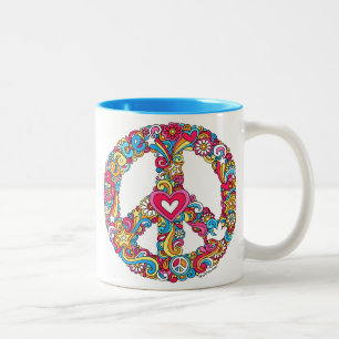 Café Em Dois Tons Sinal de paz & ♥ psicadélico Groovy da caneca d