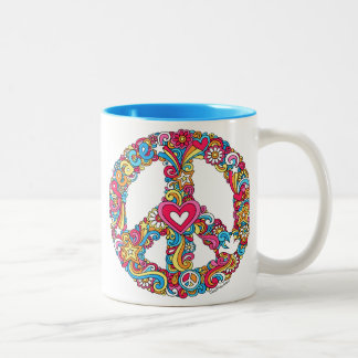 Café Em Dois Tons Sinal de paz & ♥ psicadélico Groovy da caneca da