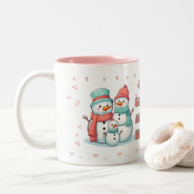 Café Em Dois Tons Snowman Pasta de inverno - Caneca Cor (Com Donut)
