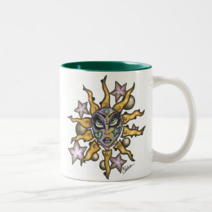 Café Em Dois Tons Sun e caneca de turquesa da menina da lua