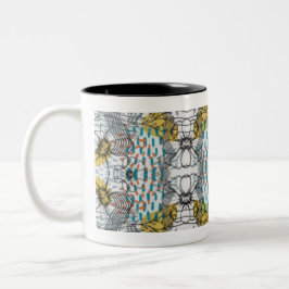 Café Em Dois Tons Tema de caneca com design abstrato com flores e ab