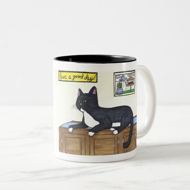 Café Em Dois Tons Tenha um bom dia de caneca de gato (Frente Esquerda)
